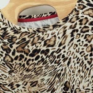 Rafaella Shirt XL Animal Print Leopard Rhinestone Embellished LS Stretch Blouse